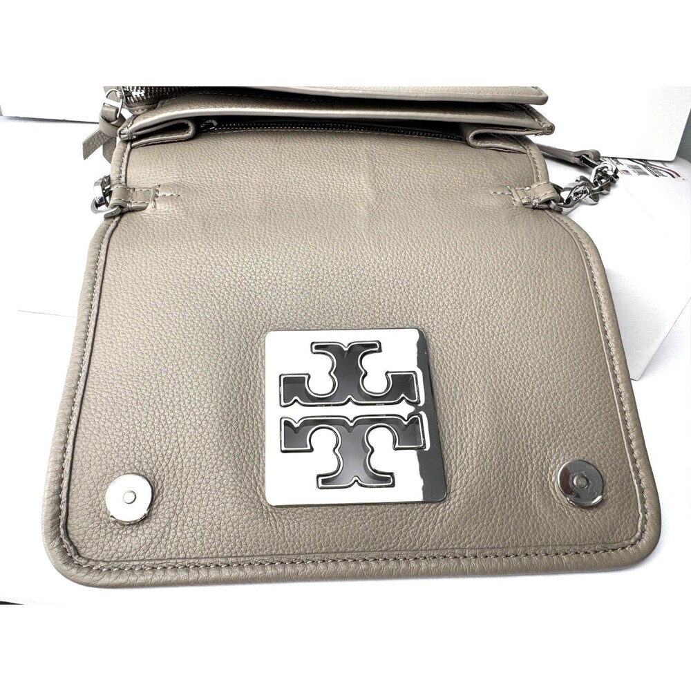 Tory Burch Britten French Grey Pebbled Leather Convertible Crossbody Bag - Picture 11 of 16